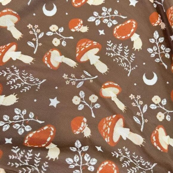 ROMWE Dress Womens XL Brown Mushrooms Ruched Bodycon babydoll y2k 90s whimsy - Picture 5 of 9